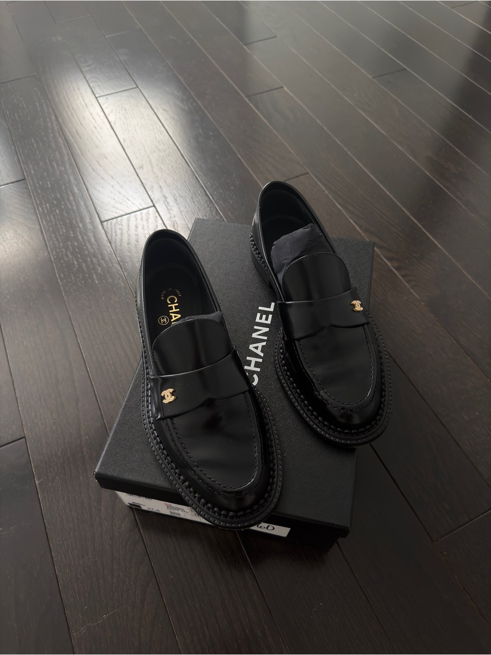 CHANEL Black Leather Loafers (37.5)